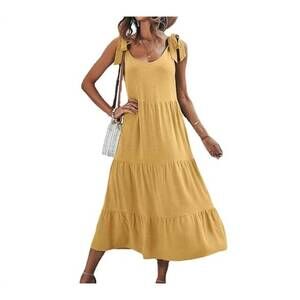 NEW FROG SKATEBOARDS bow strap linen jumper midi dress in marigold